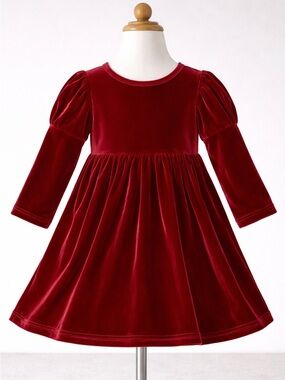 Emma Jean Girls 2T Velvet Long Sleeve Dress in Rich Red